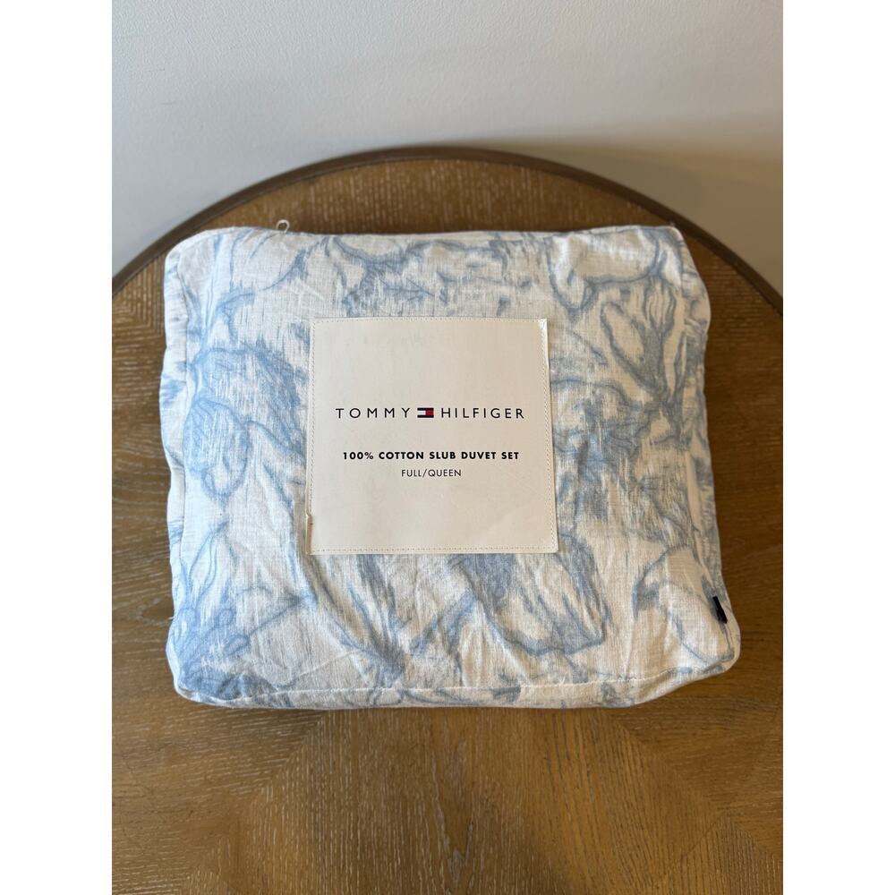 Tommy Hilfiger Full Queen Duvet Set Blue Floral 100% Cotton Slub NEW - Picture 6 of 6